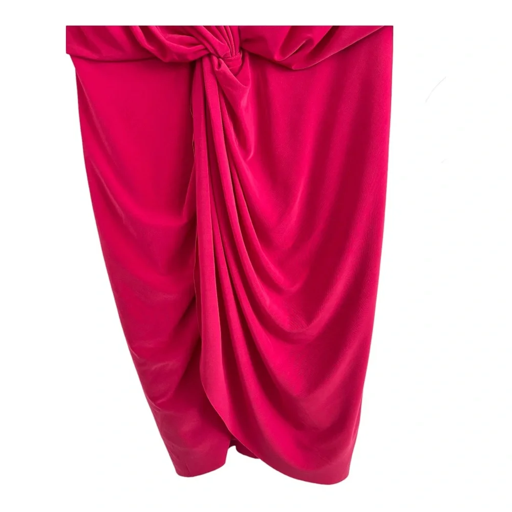 Misa Hot Pink Barbie Ruched Tie Knot Teget Jersey Dress NWT Size Small - Picture 6 of 7